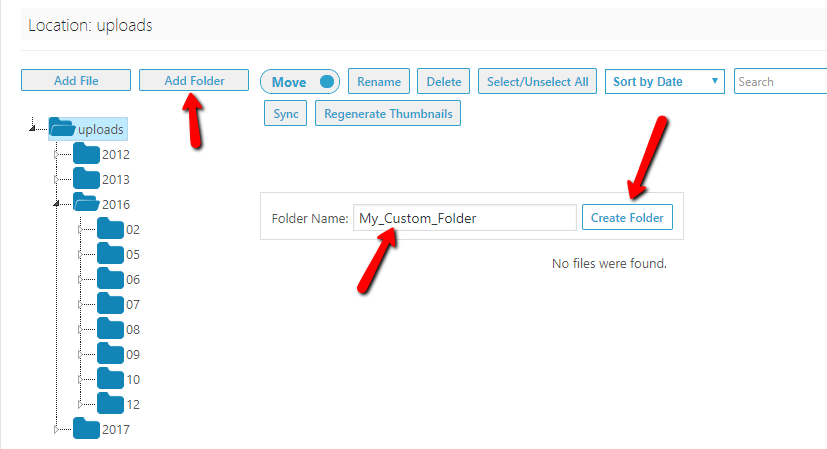 add new folder to wordpress media library