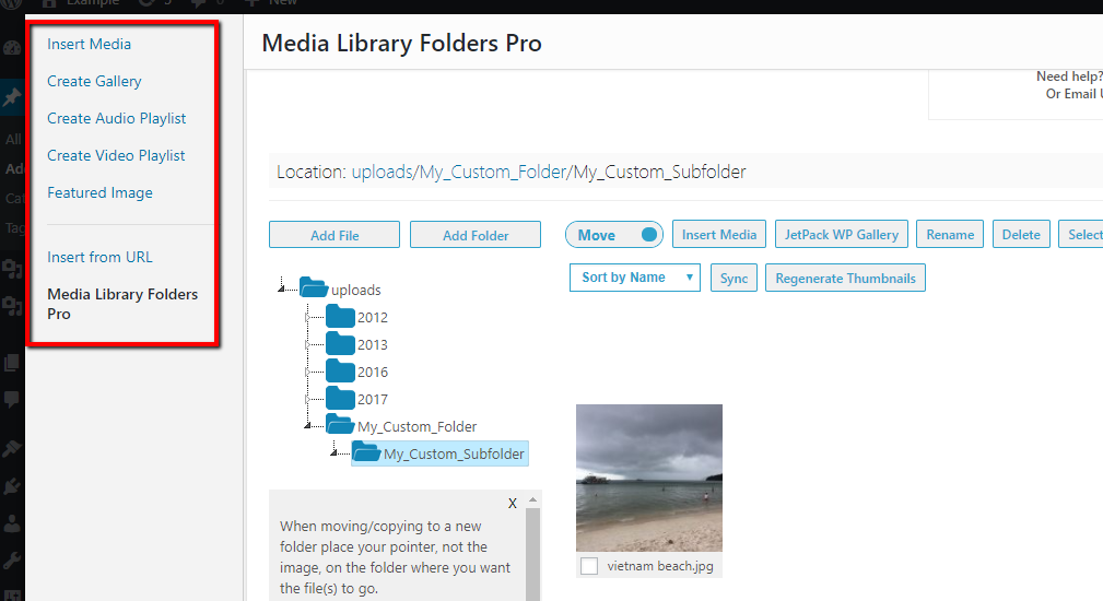 viewing folders in add media interface