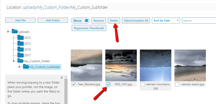 deleting files in wordpress media library