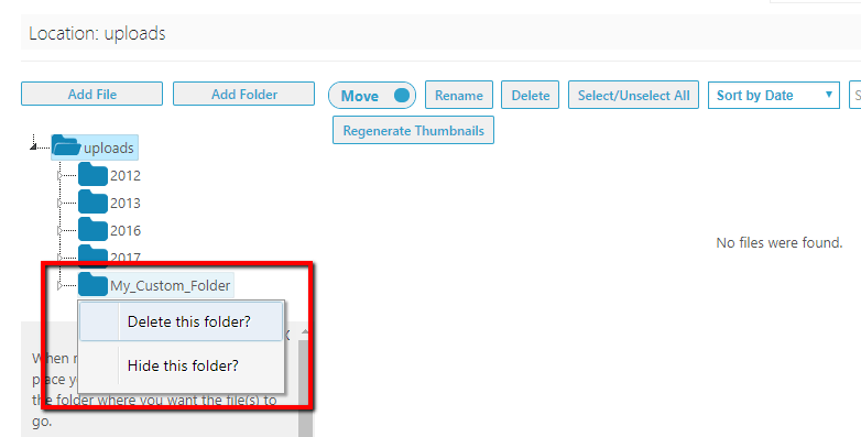 hide or delete media library folders