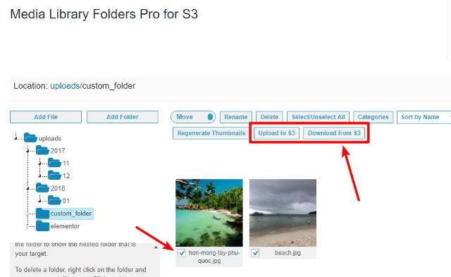 using media library folders pro s3 addon